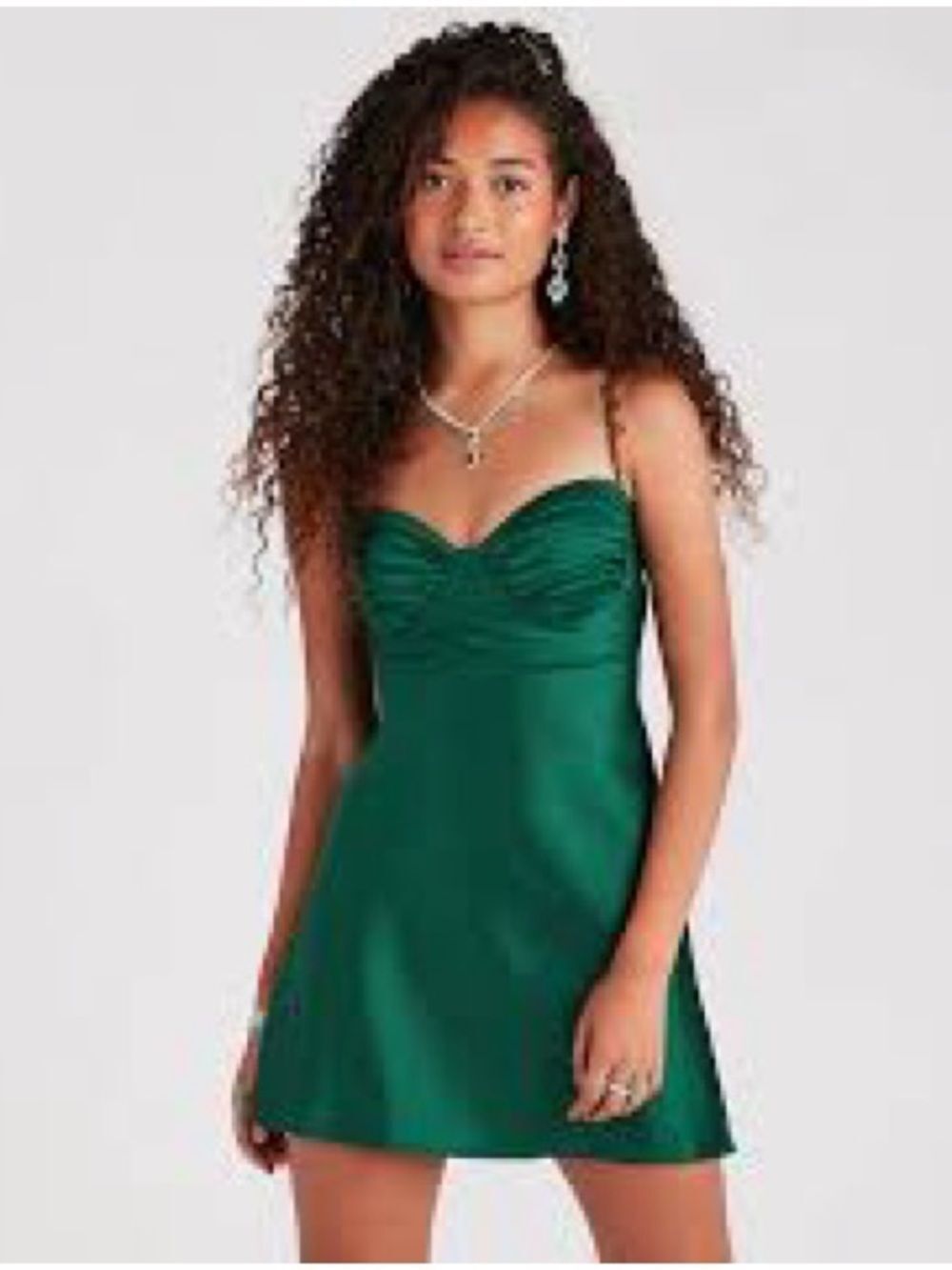 Windsor Deep Green Satin Mini Dress with Spaghetti Straps SZ S